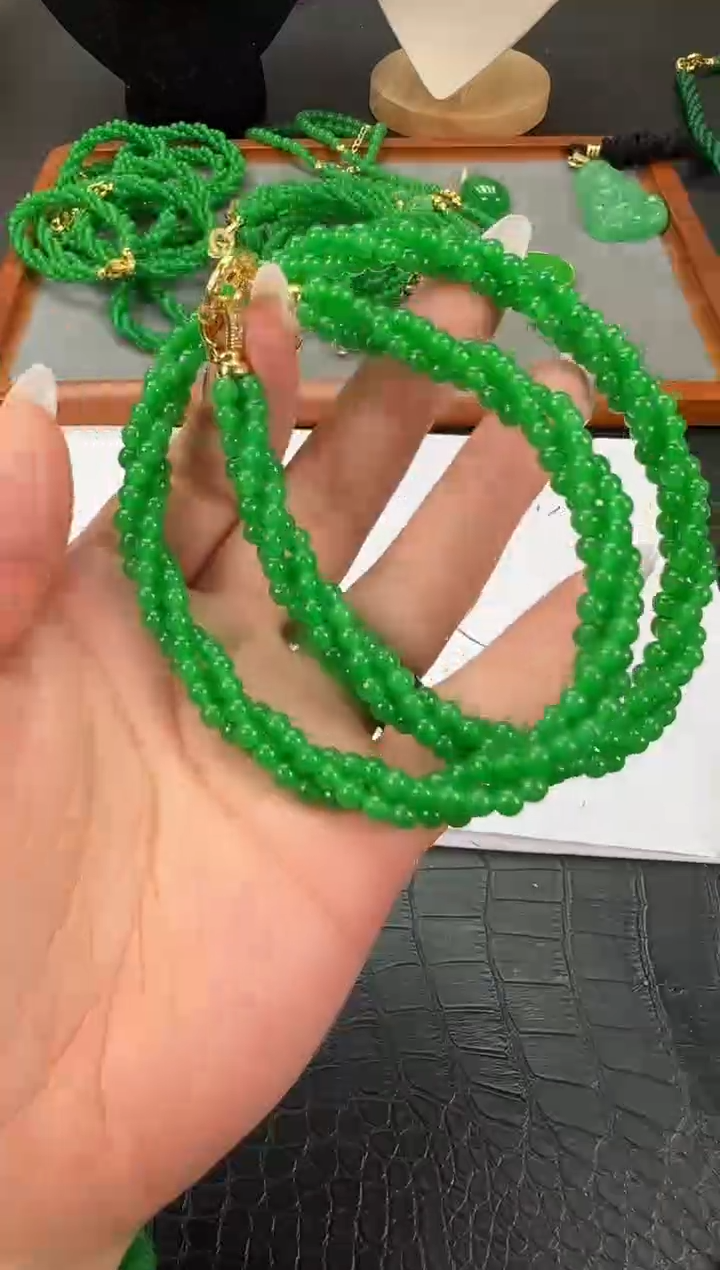 未镶嵌翡翠耳饰小米麻花项链