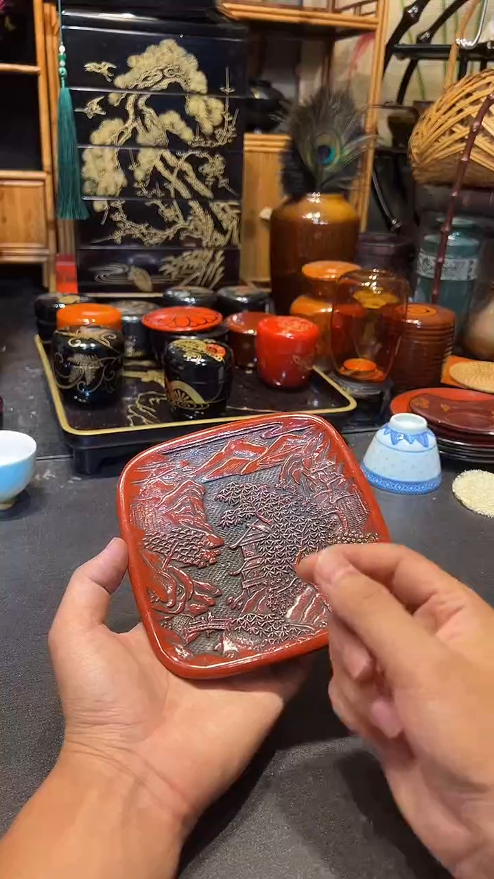 仙台堆朱杯垫  大漆漆器大漆漆器大漆漆器