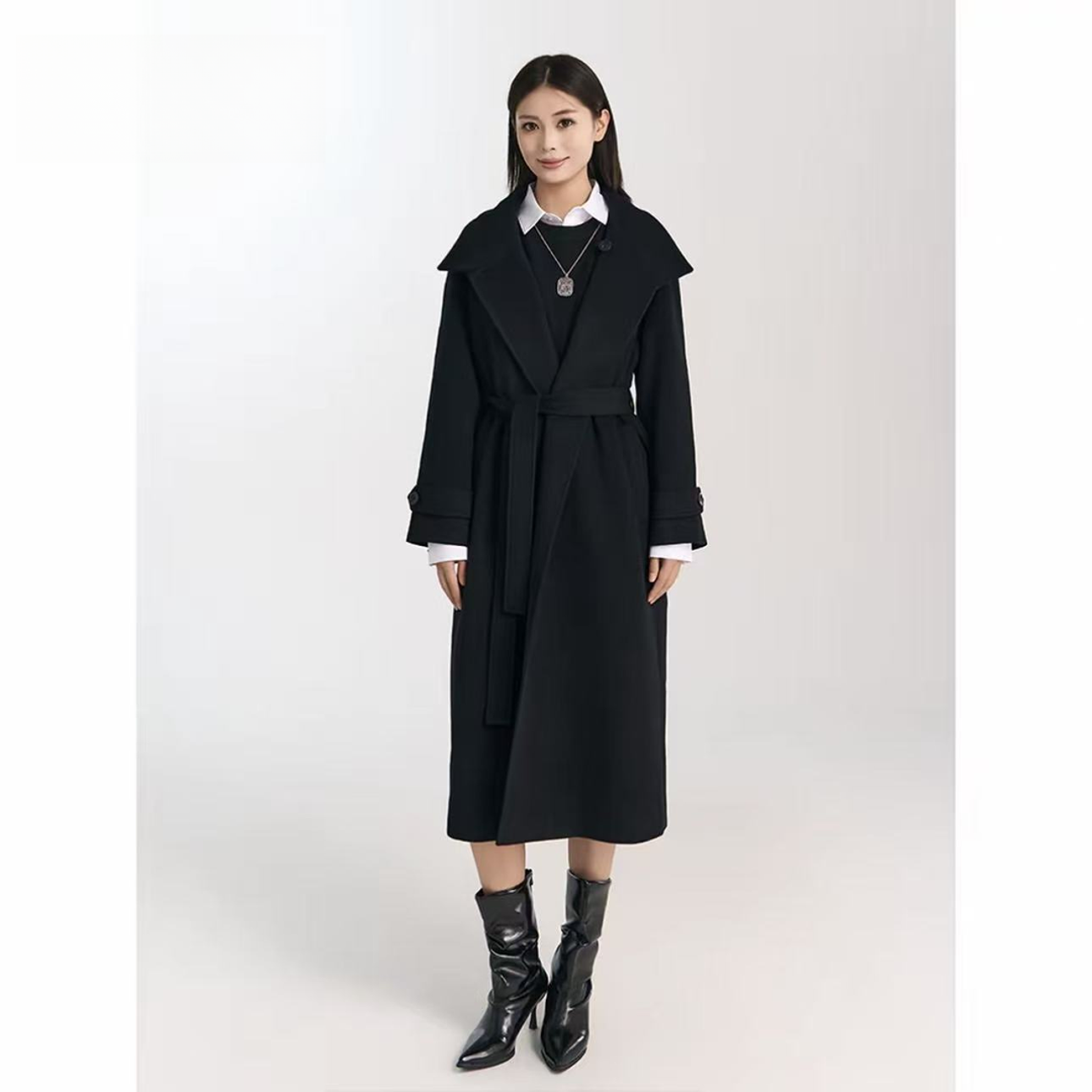 GIRDEAR/哥弟秋冬纯色立领秋冬长款毛呢休闲外套气质撞色140050