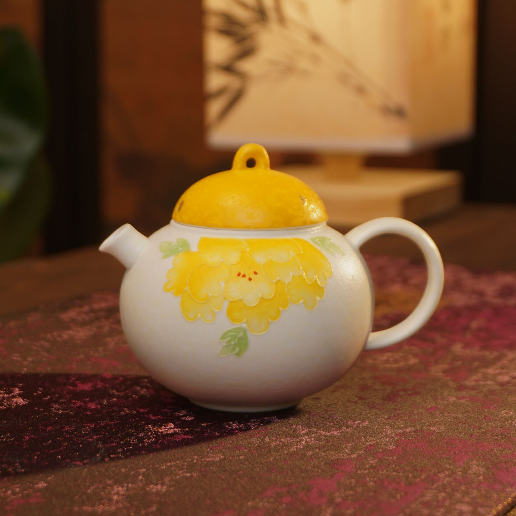 【黄牡丹小圆壶】家用陶瓷纯手工釉下手绘精美中式160ml