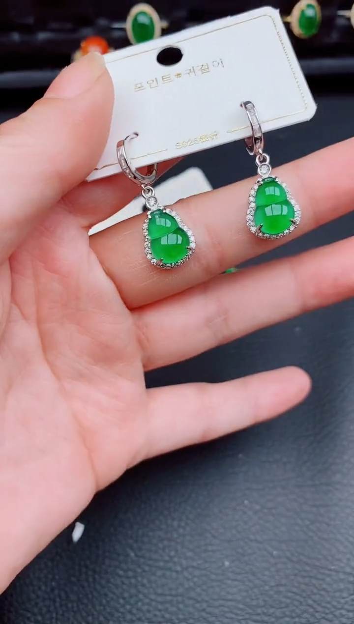 【闪购商品】翡翠耳饰银S925镶嵌天然a货翡翠232