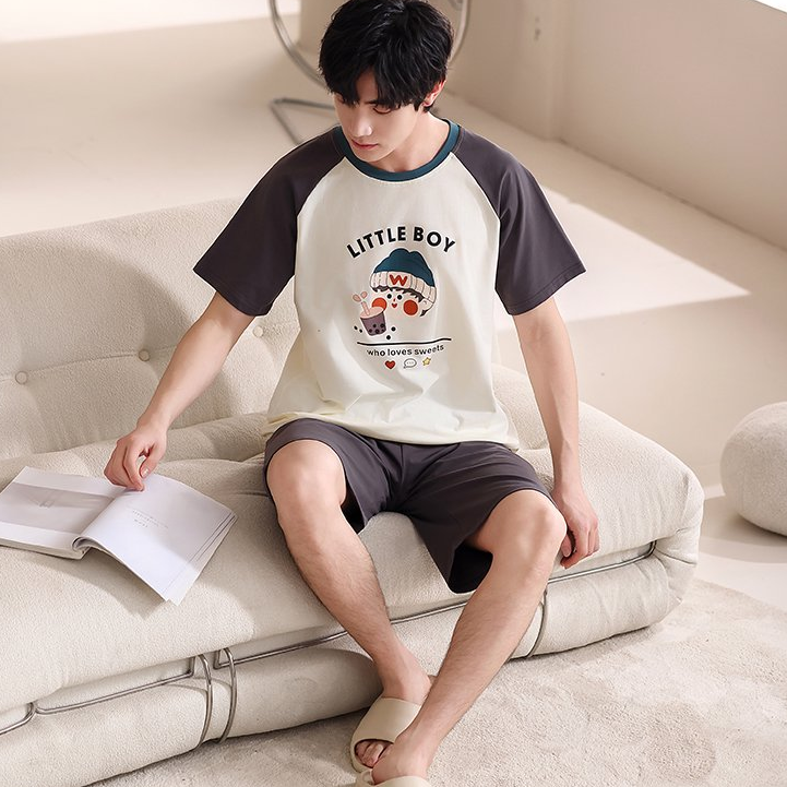 2025年夏季男士睡衣精梳棉短袖裤夏季简大方款式可外穿家居服套装