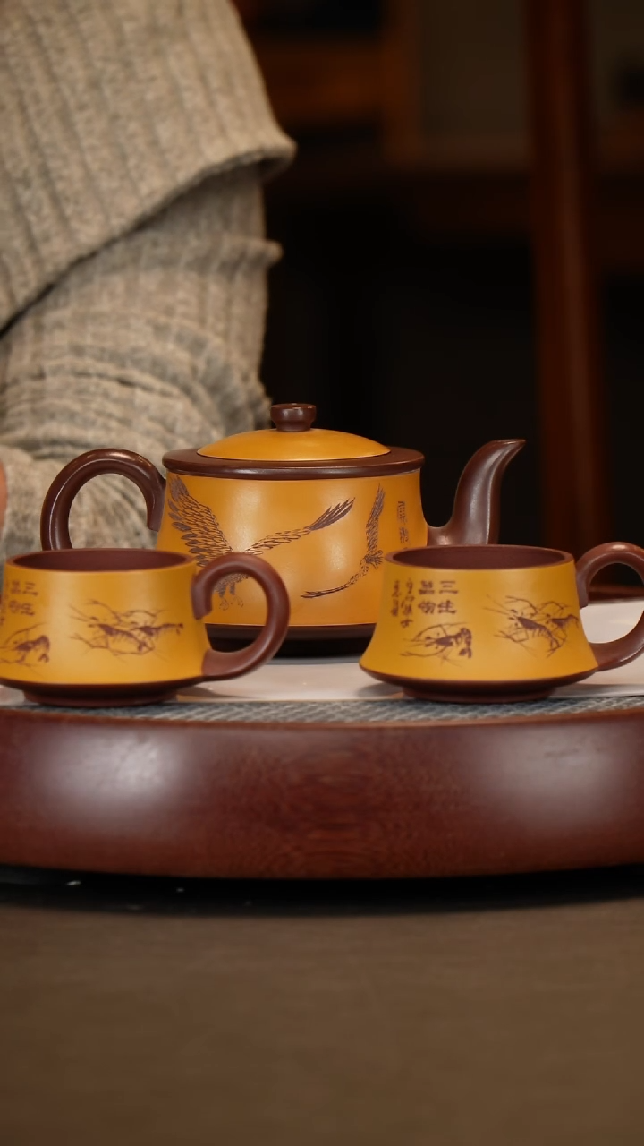 【闪购商品】紫砂茶壶黄金段曲壶+徐小阳+斗鸡图+徐小阳章