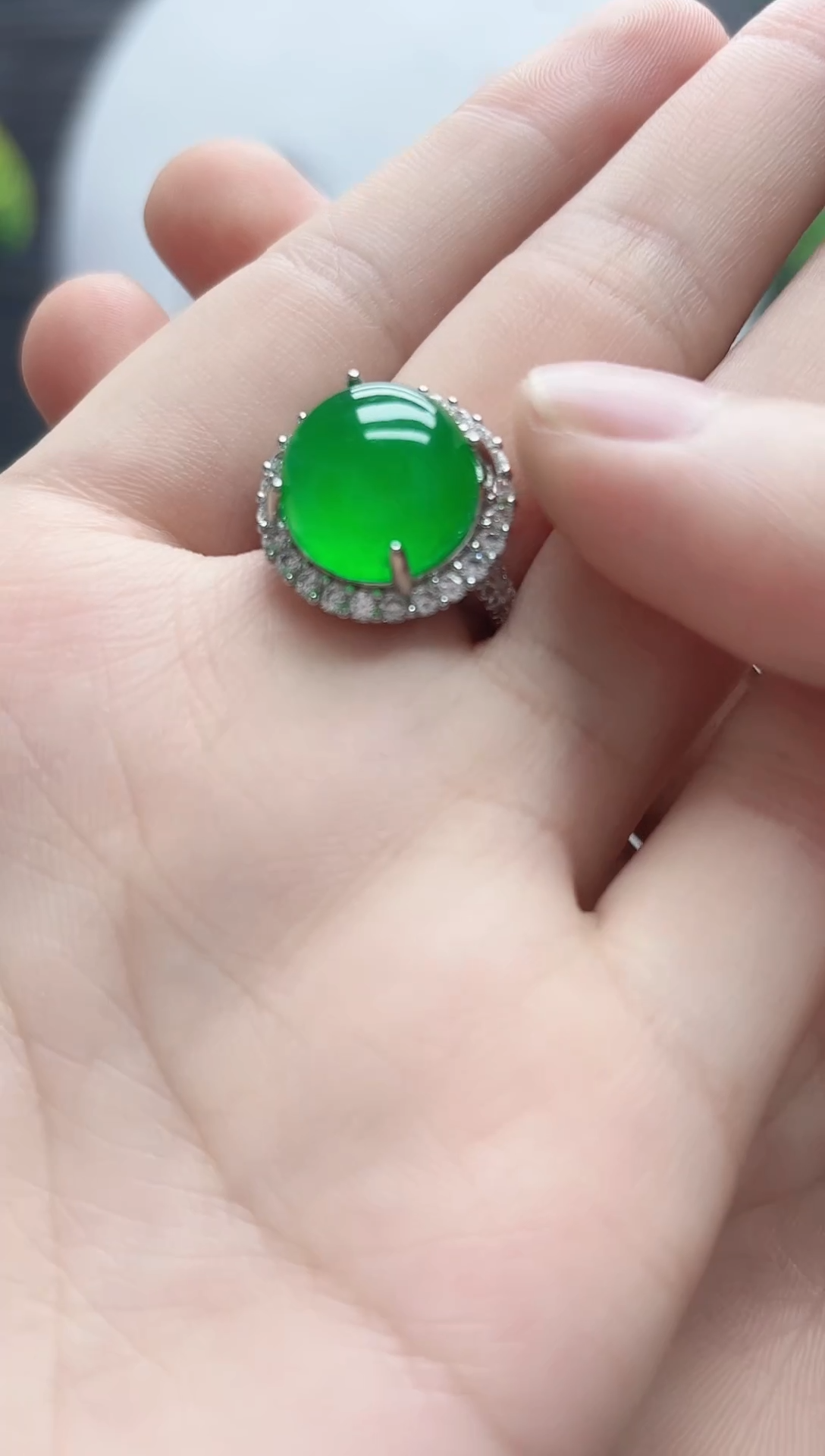 翡翠戒指银S925镶嵌太阳花戒指