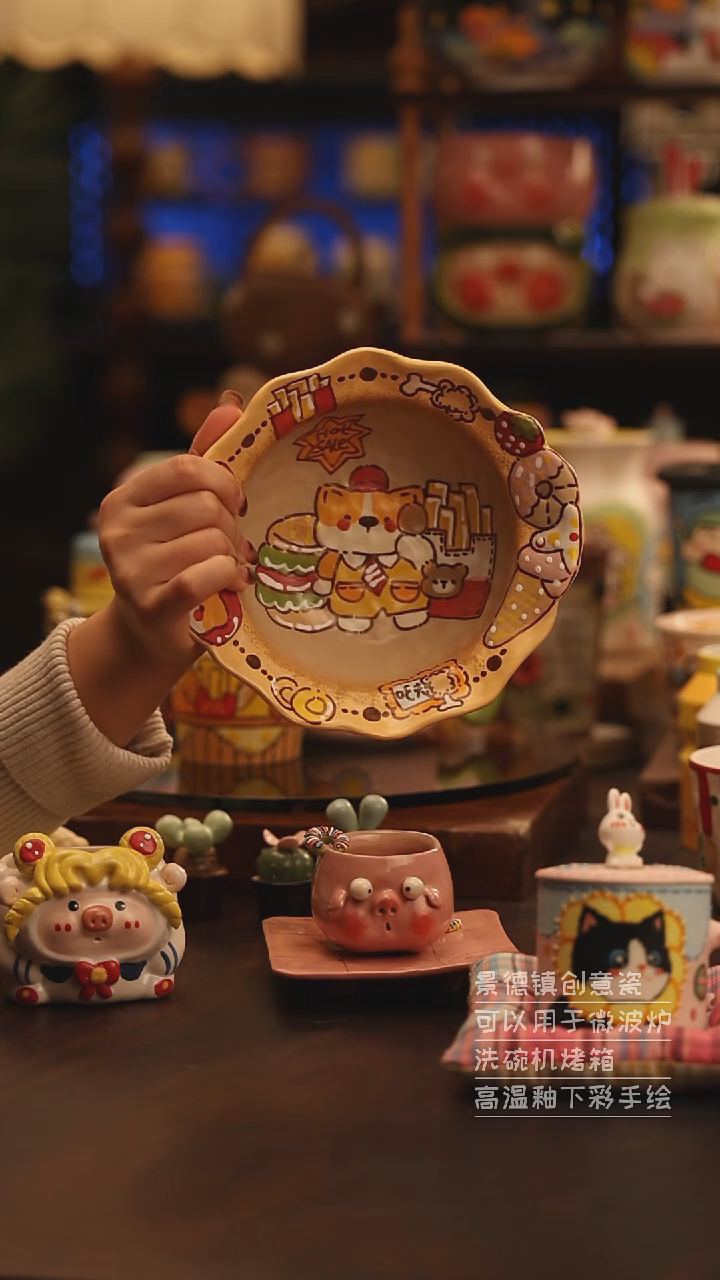 陶瓷景德镇可爱陶瓷釉下彩绘设计师款