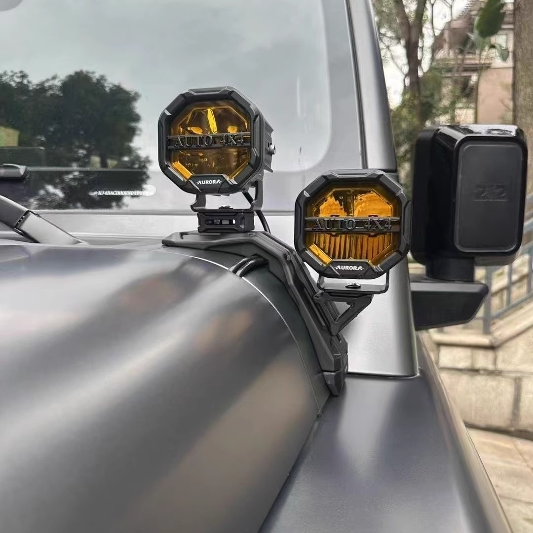 黑船212T01改装A柱射灯三目力途北极光LED外置辅助射灯机盖拓展架