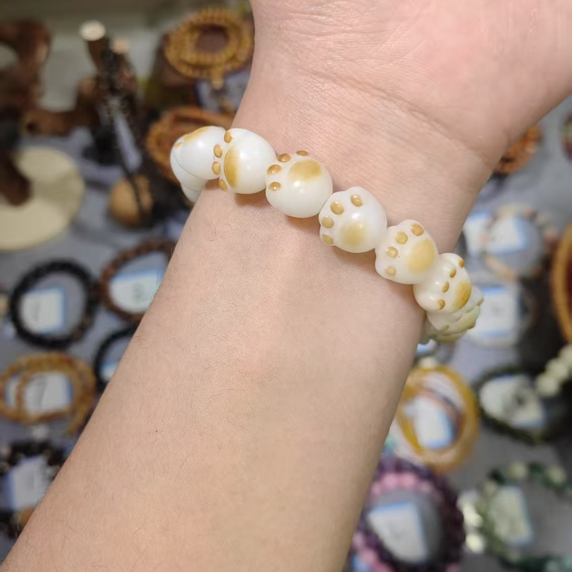 新中式串珠文玩手串菩提炭烤猫爪