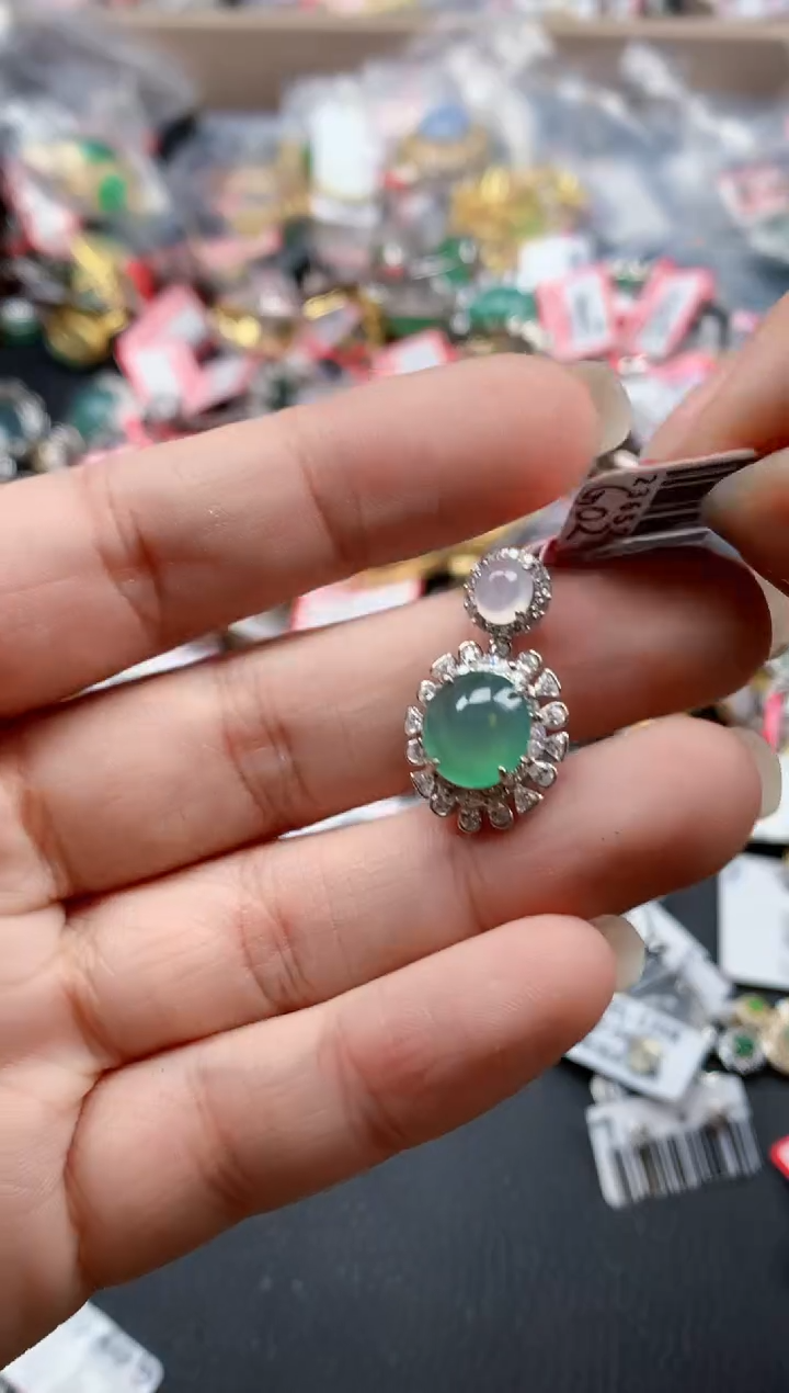 银S925镶嵌戒指翡翠天然A货缅甸翡翠