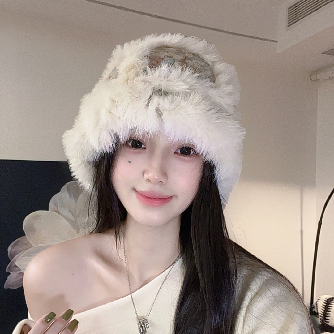 新款兔毛帽毛毛帽子女冬季保暖针织大头围韩系加厚保暖显脸小毛线