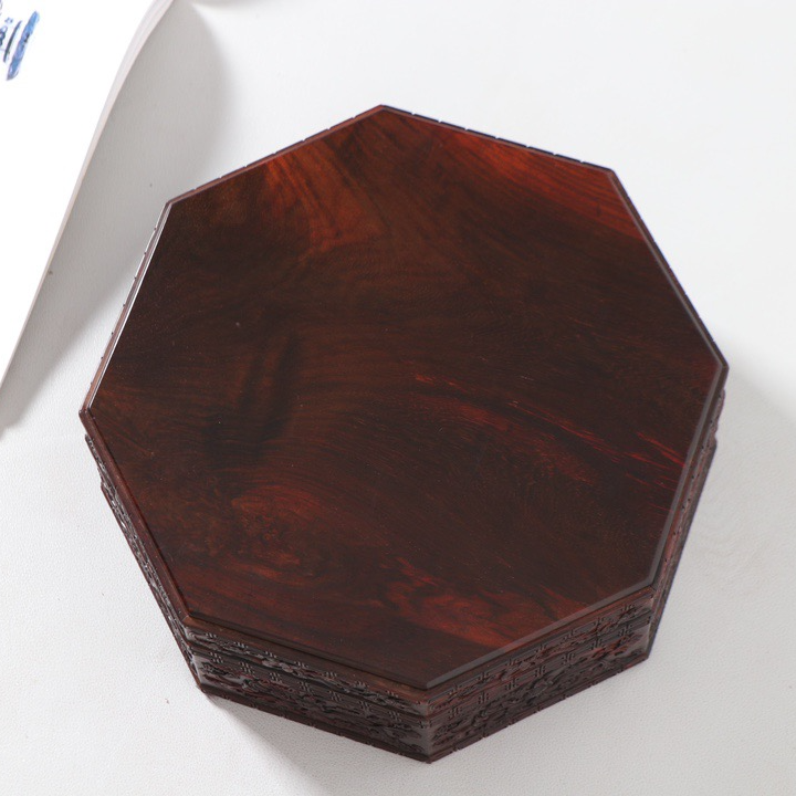 （清仓福利）老挝大红酸枝全独板八角单层茶盒西番莲果盒果盘