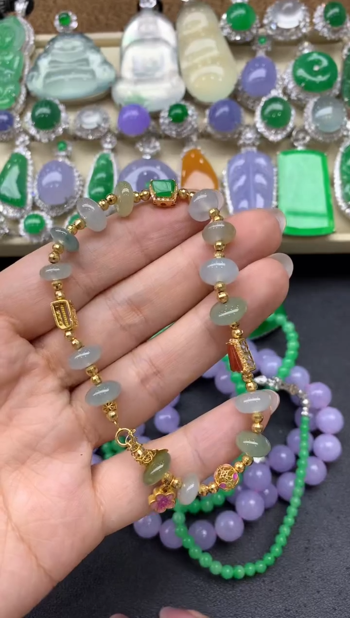 【闪购商品】翡翠手串18K金镶嵌442-中国好珍宝