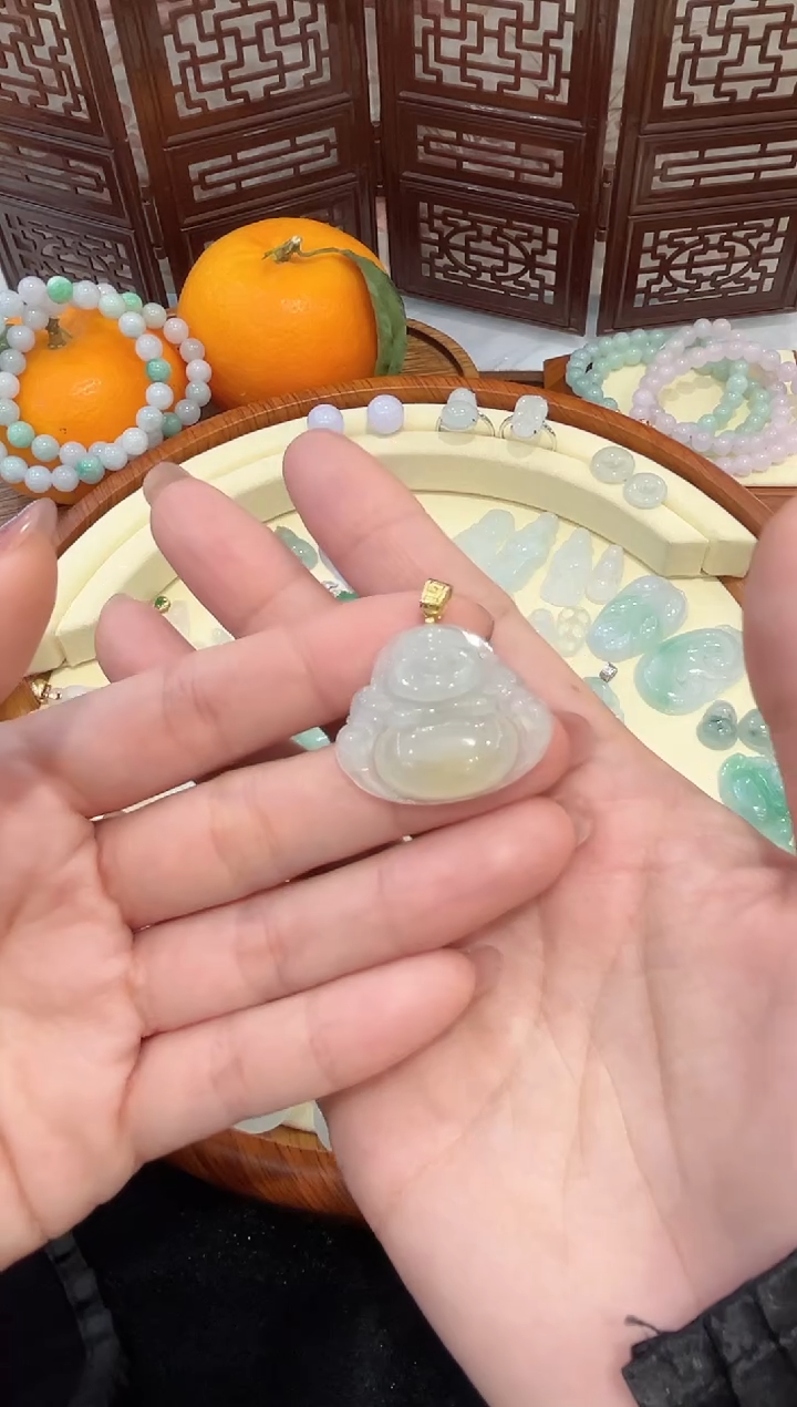 【闪购商品】翡翠吊坠(不含链)18K金镶嵌012缅甸A货翡翠佛公