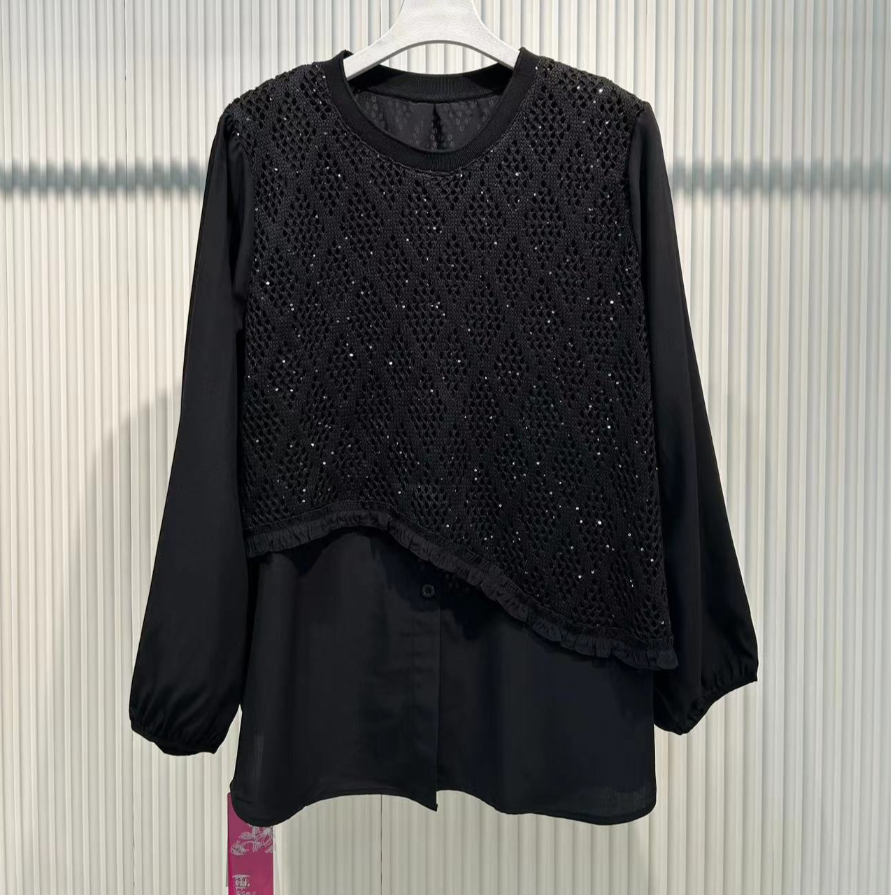 胖人坊/2026春季新款时尚休闲亮片假两件衬衫  4883