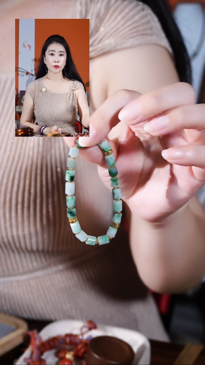 银S925镶嵌手链翡翠缅甸A货翠青手链