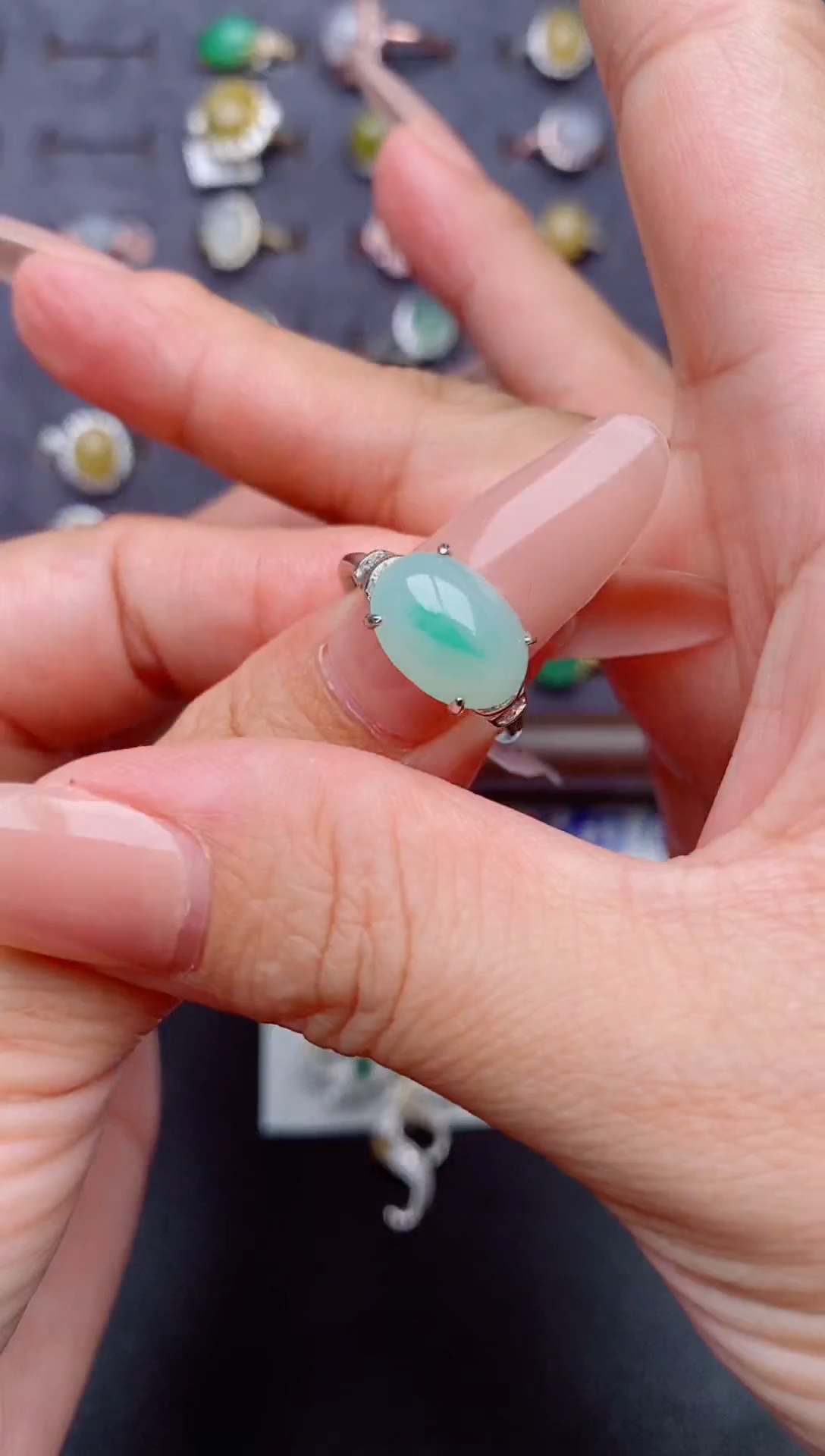 银S925镶嵌戒指翡翠天然A货翡翠1111   1-