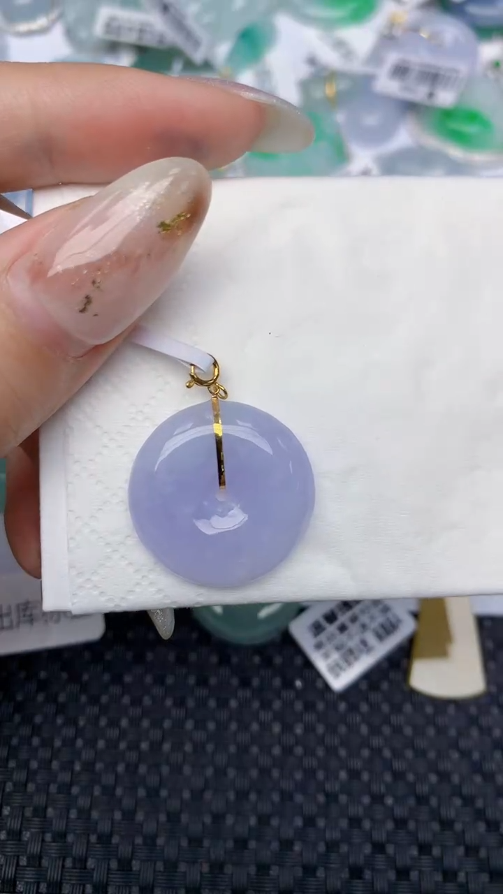 颈饰18K金镶嵌翡翠天然缅甸翡翠a货百元以上9元证书费自理