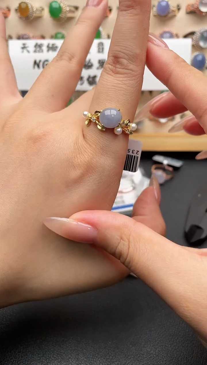 银S925镶嵌戒指翡翠一物一证一礼盒