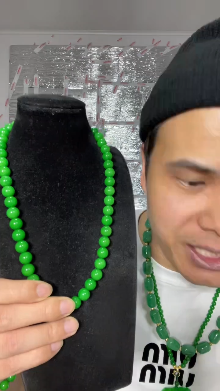 翡翠未镶嵌毛衣链【小伍珠宝】缅料翠青10m毛衣链