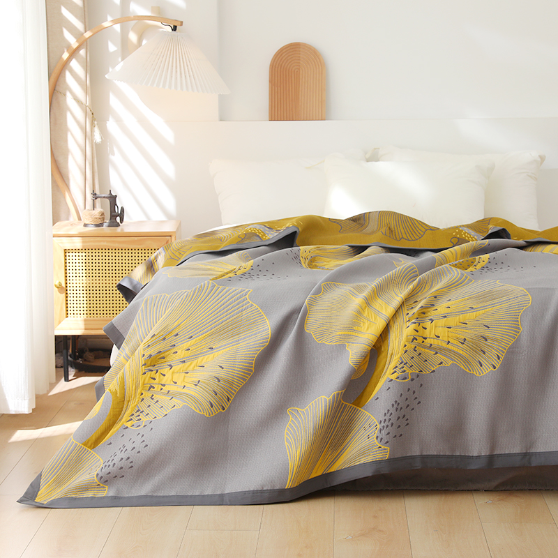 专享【京かわ会社】精梳棉多层盖毯灰色  扇舞  220*240cm