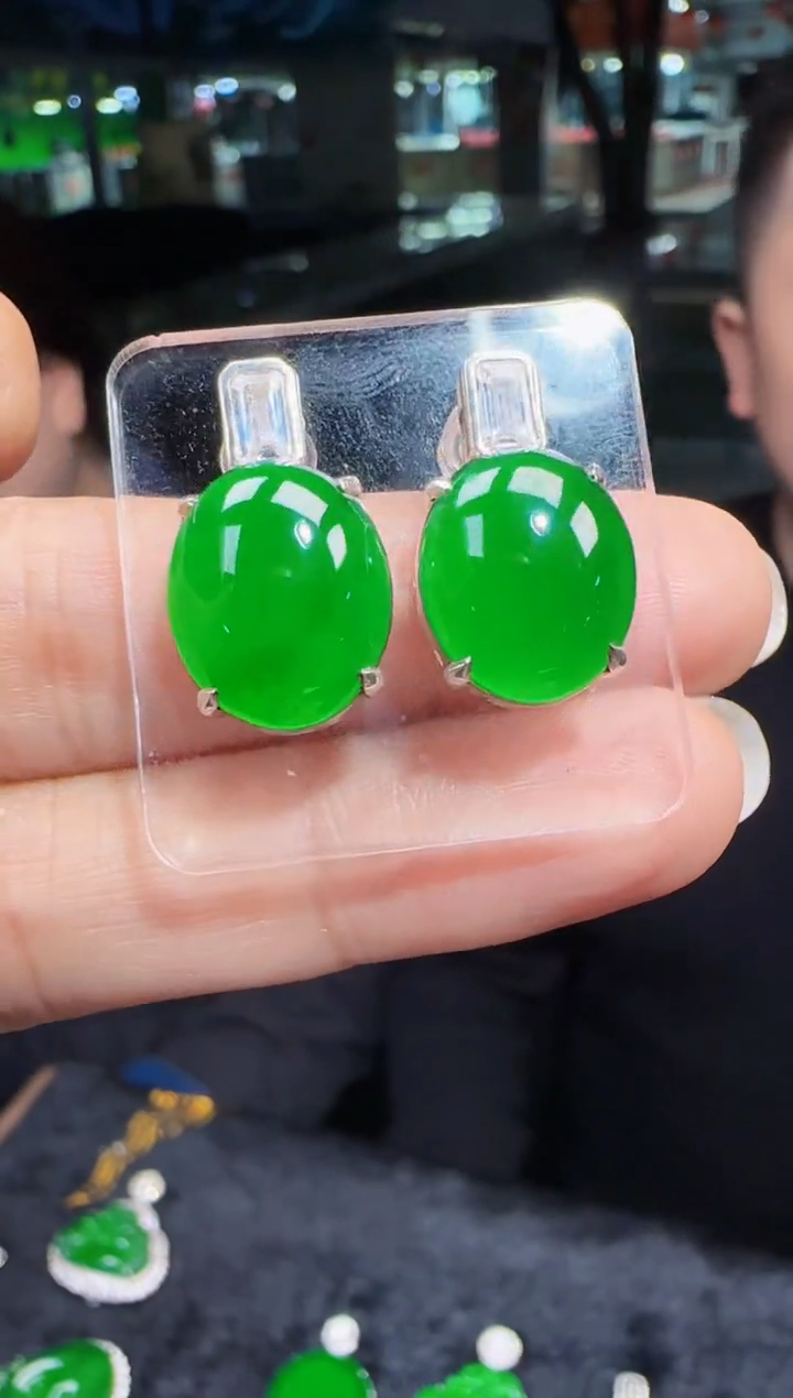 未镶嵌定制翡翠翡翠耳环52