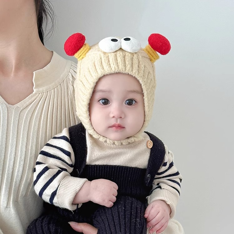 可爱搞怪婴儿帽子秋冬季保暖针织护耳包头帽男女宝宝小月龄毛线帽