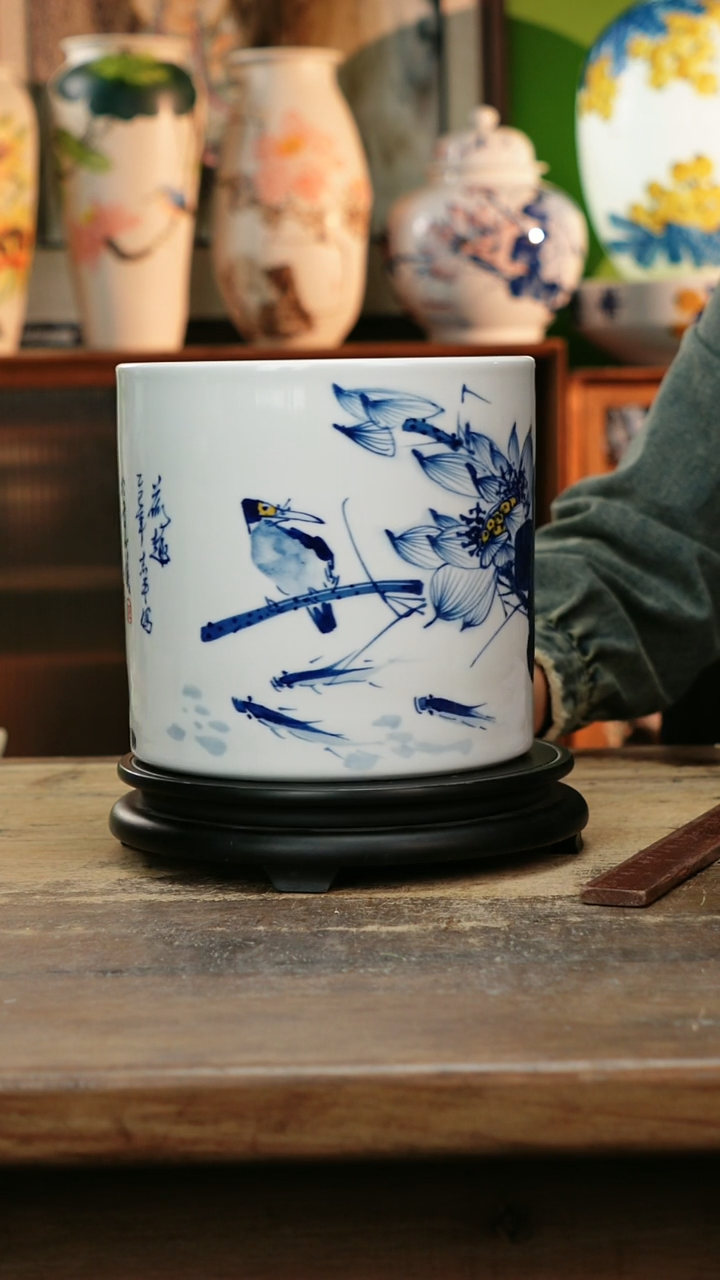 瓷片 景德镇纯手工釉下彩精品花瓶