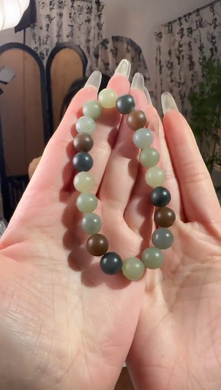 未镶嵌手串和田玉楼兰三色手串 10mm