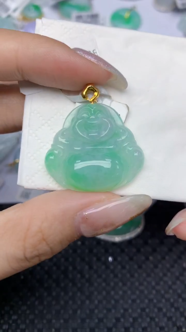 颈饰18K金镶嵌翡翠天然缅甸翡翠a货百元以上9元证书费自理