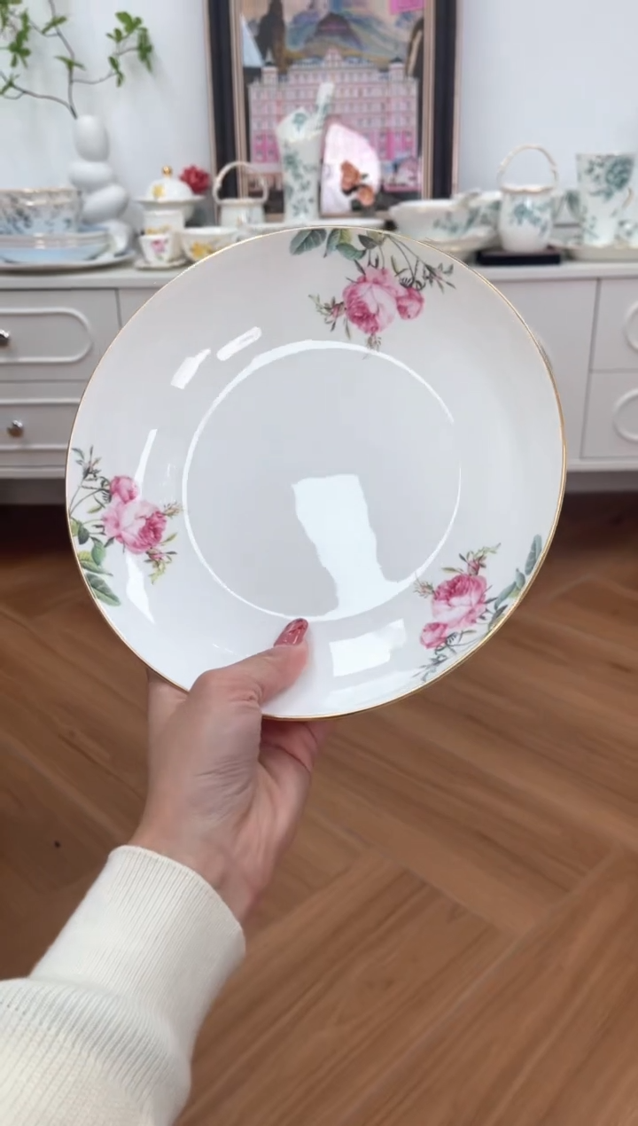 【闪购商品】碗玫瑰高骨骨瓷2个圆盘