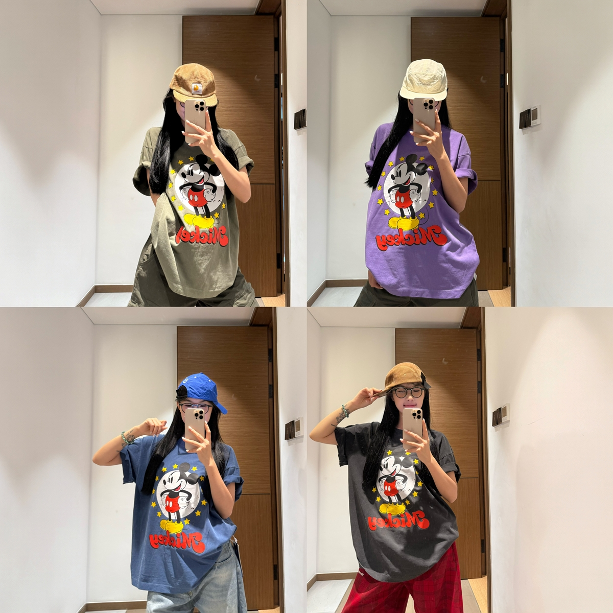 美式复古水洗做旧卡通米奇印花短袖T恤女夏季潮牌宽松情侣上衣ins