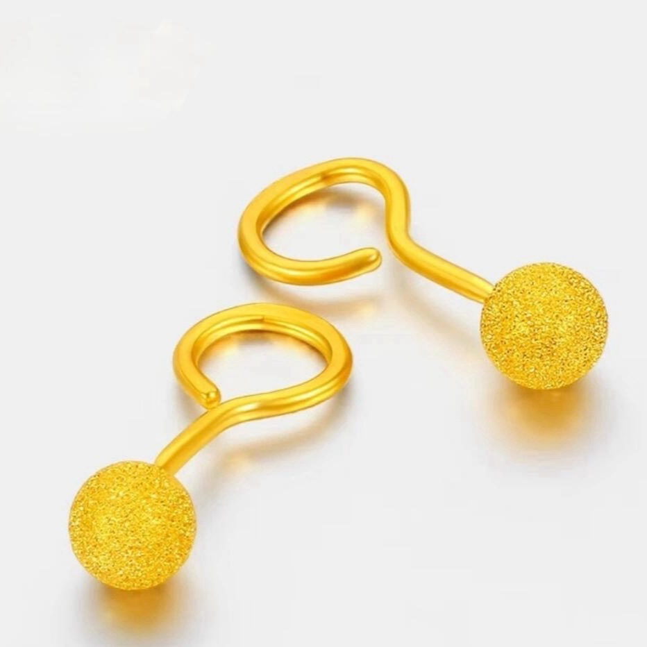 足金磨砂球球耳钉 5G工艺