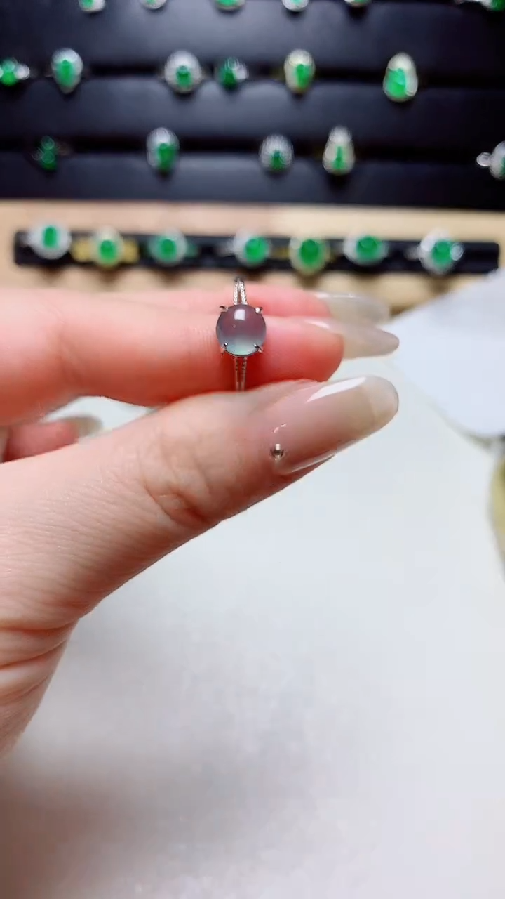 翡翠戒指银S925镶嵌天然翡翠s925银镶嵌