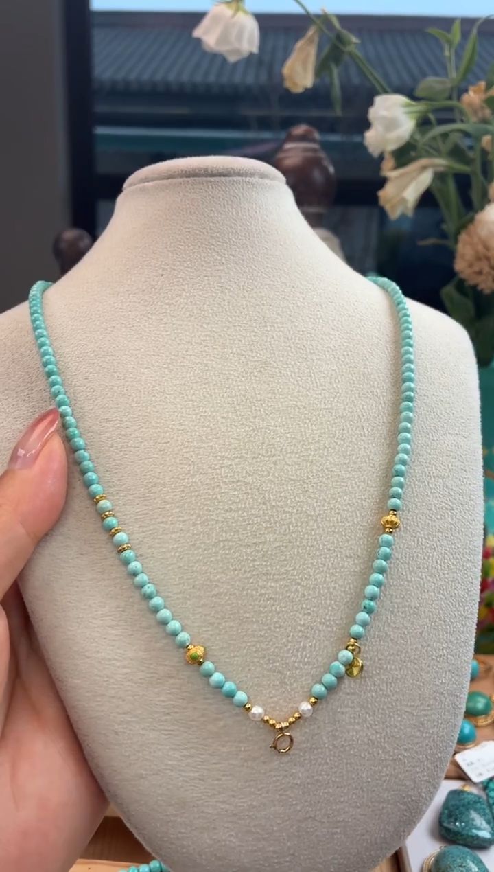 银S925镀金镶嵌绿松石项链1