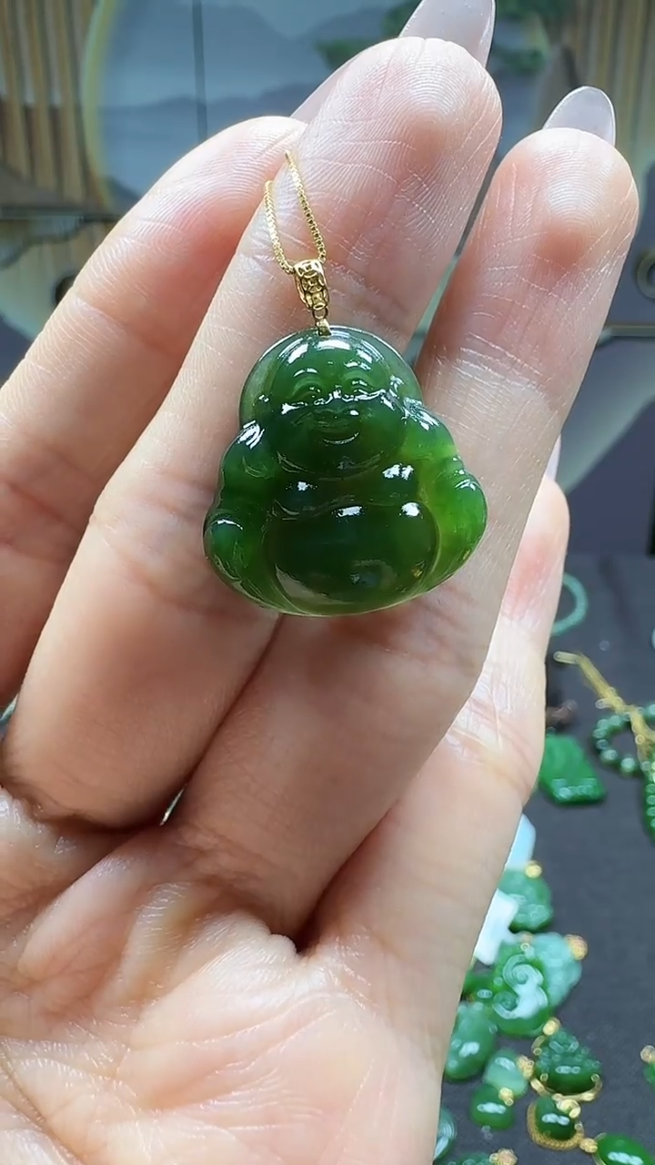 和田玉18K金镶嵌吊坠(不含链)1