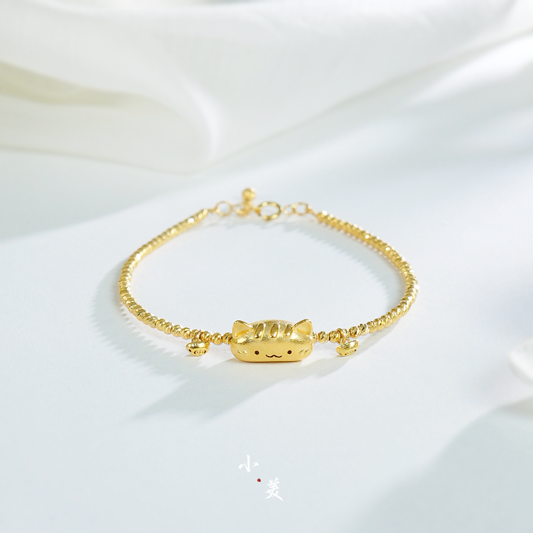 18K金法棍猫金珠手链 G90085