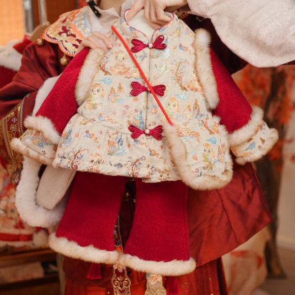 女童装汉服冬装套装儿童加厚加绒喜庆红色中国风冬季女宝宝拜年服