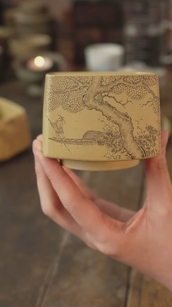 【闪购商品】紫砂茶杯牧之刻绘慕春方杯