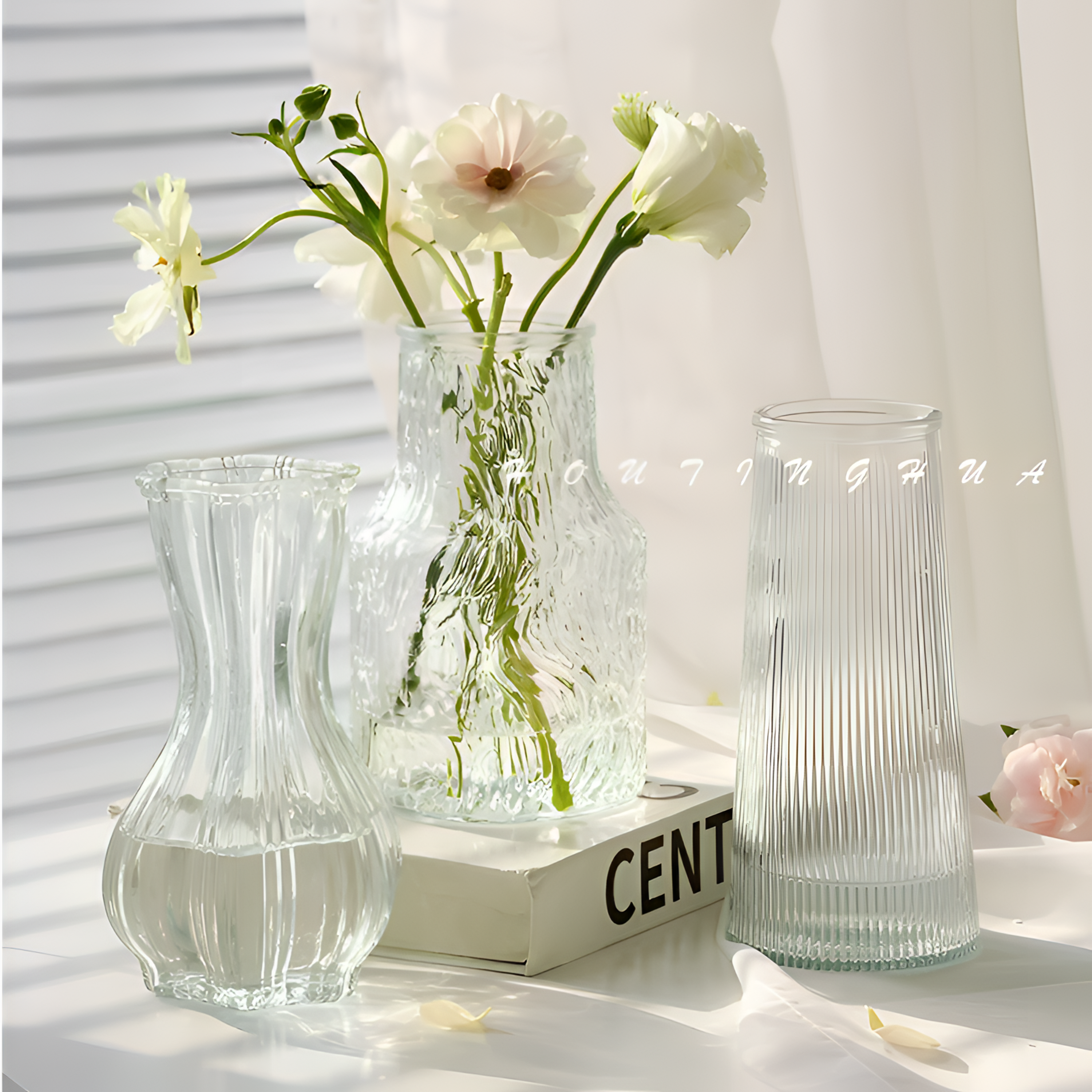 【高级感】北欧简约玻璃花瓶透明水养郁金香鲜花客厅桌面插花摆件