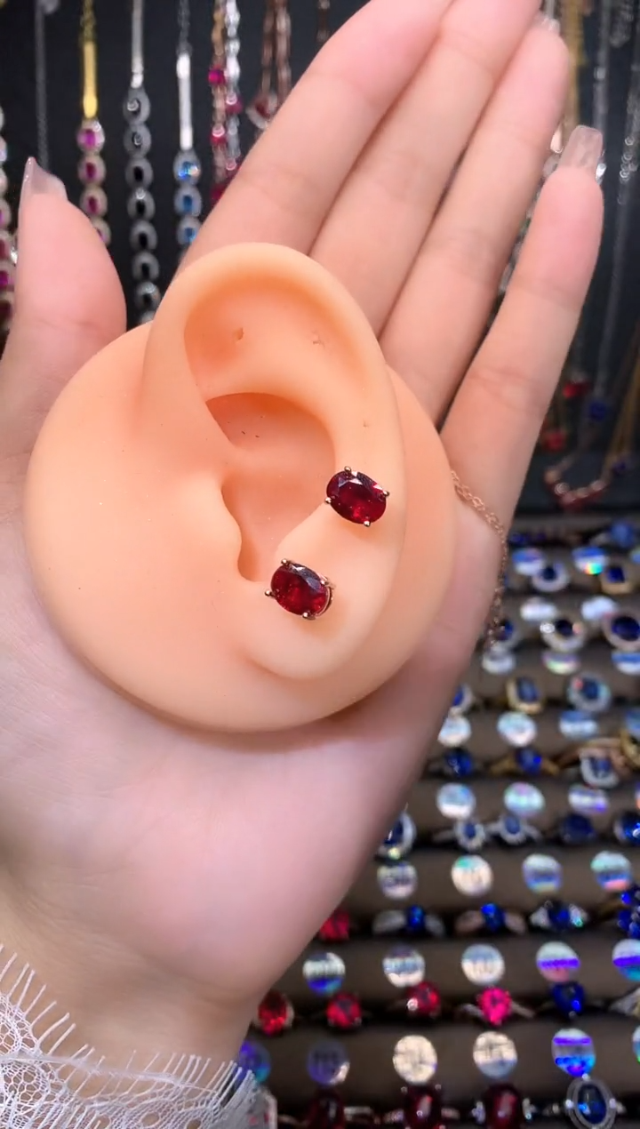 【闪购商品】耳饰银S925镶嵌红宝石酒红玫瑰金