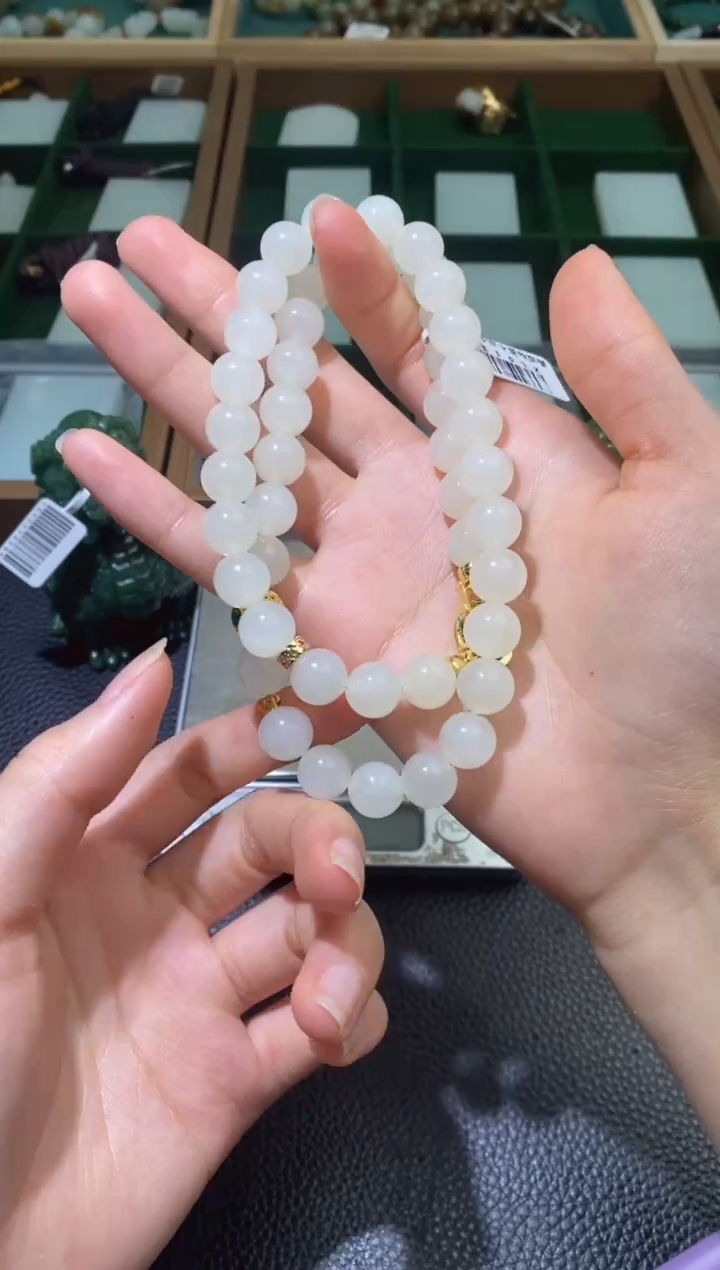 定制和田玉于田料妈妈链10mm