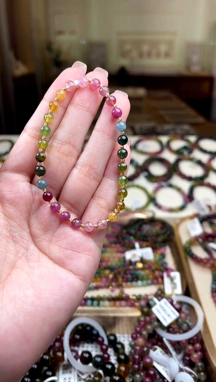 /18K金镶嵌碧玺碧玺手串多样性发货