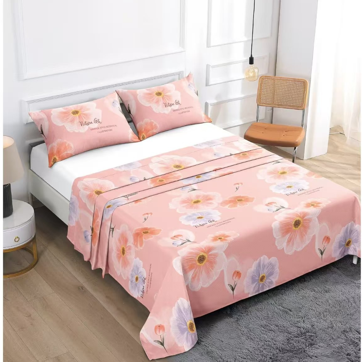 （410）特厚老粗布三件套吸汗透气2.45*2.45米（+－5公分）花棠爱恋-粉