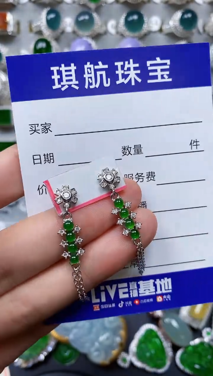 【闪购商品】翡翠耳饰银S925镶嵌0493