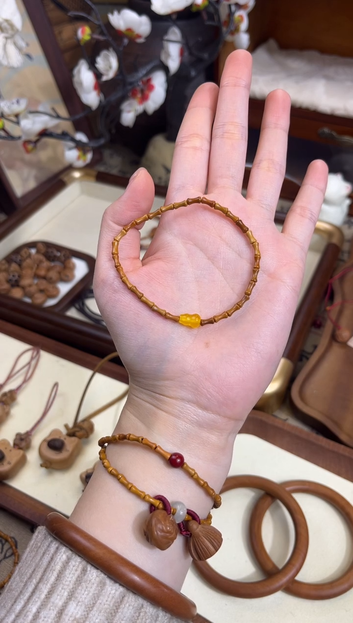 手串桃核【桃缘行】竹节「黄色葫芦」桃木桃核辟、挡、驱、护 备注手围