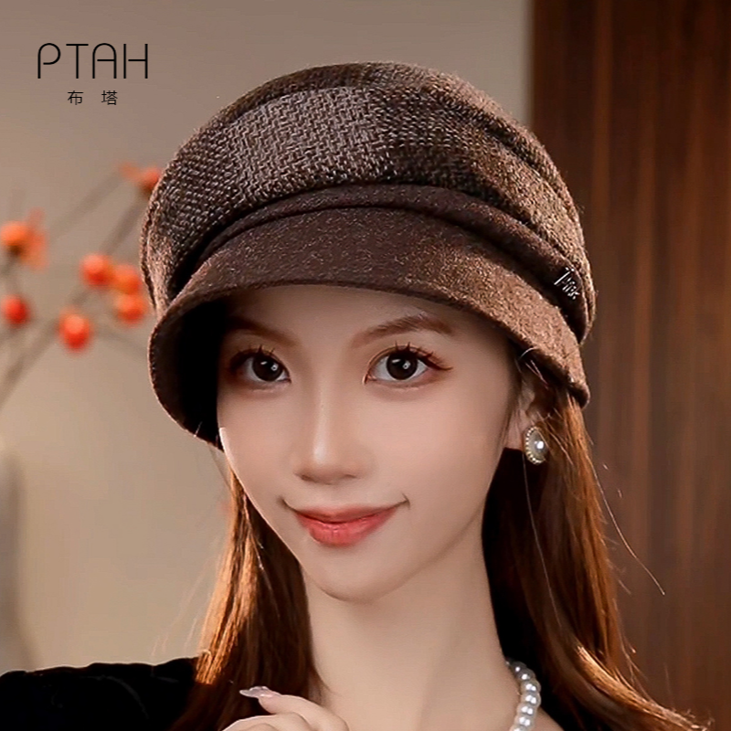 保暖羊毛贝雷帽女款2025新款爆款秋冬复古格纹时尚帽子女款0803