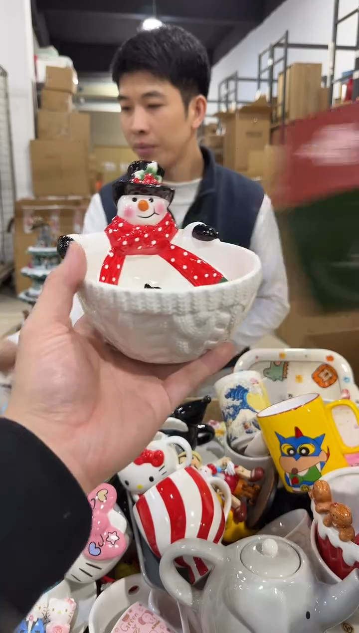 瓷片陶瓷原盒雪人碗