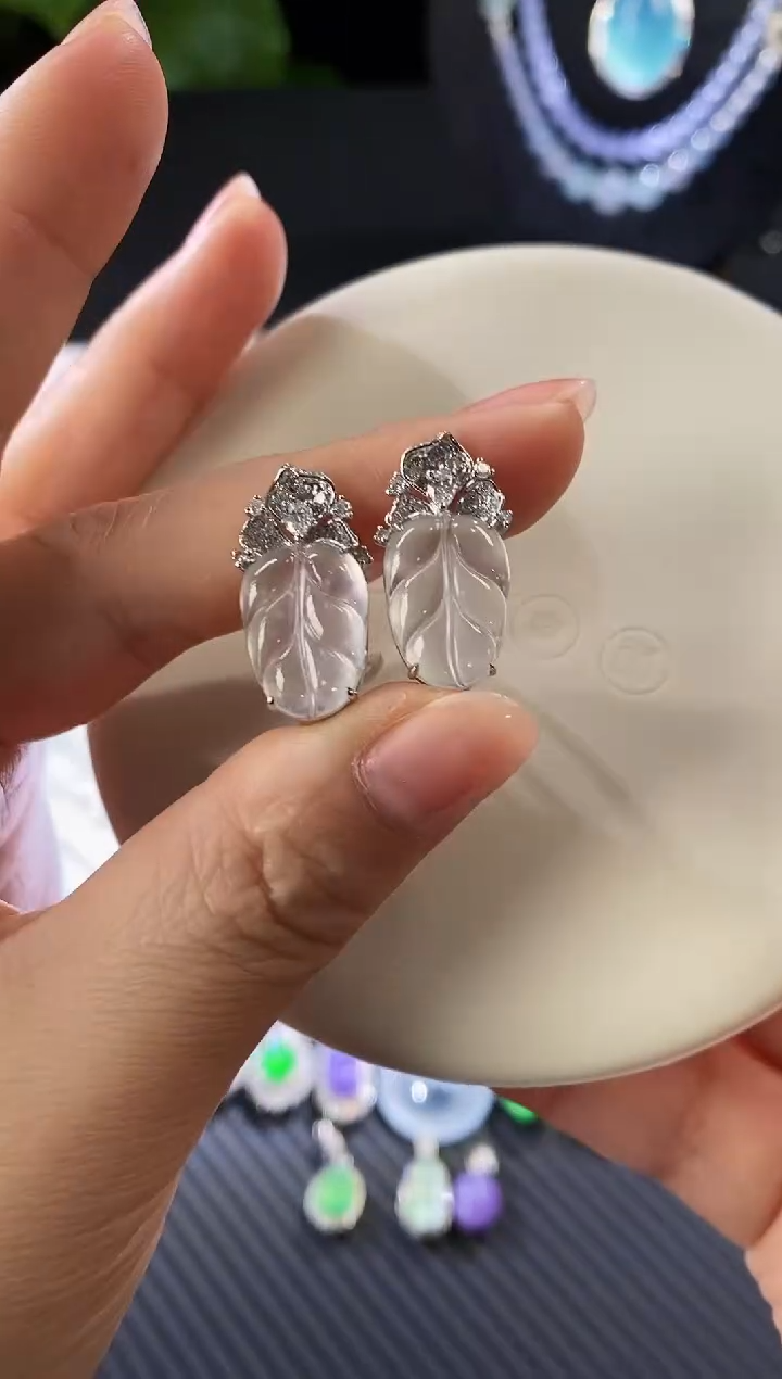 【闪购商品】翡翠耳饰18K金镶嵌耳饰一双