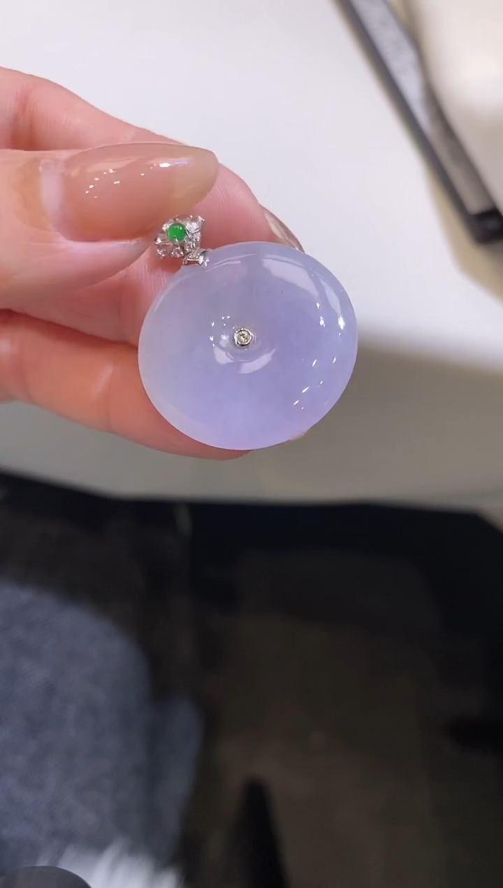 吊坠(不含链)18K金镶嵌翡翠平安扣