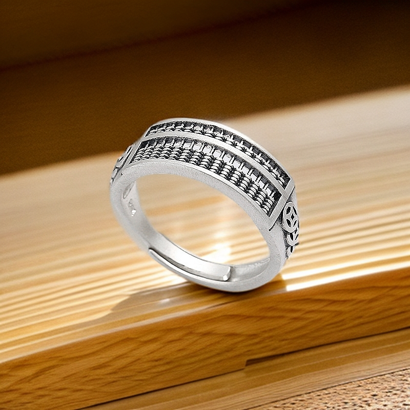 925银戒指 S925银复古民族风创意铜钱算盘时尚古风小众设计开