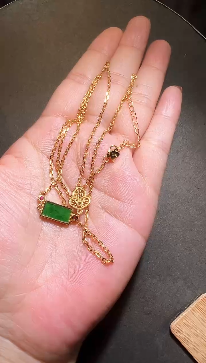 【闪购商品】翡翠颈饰银S925镶嵌无事牌链子